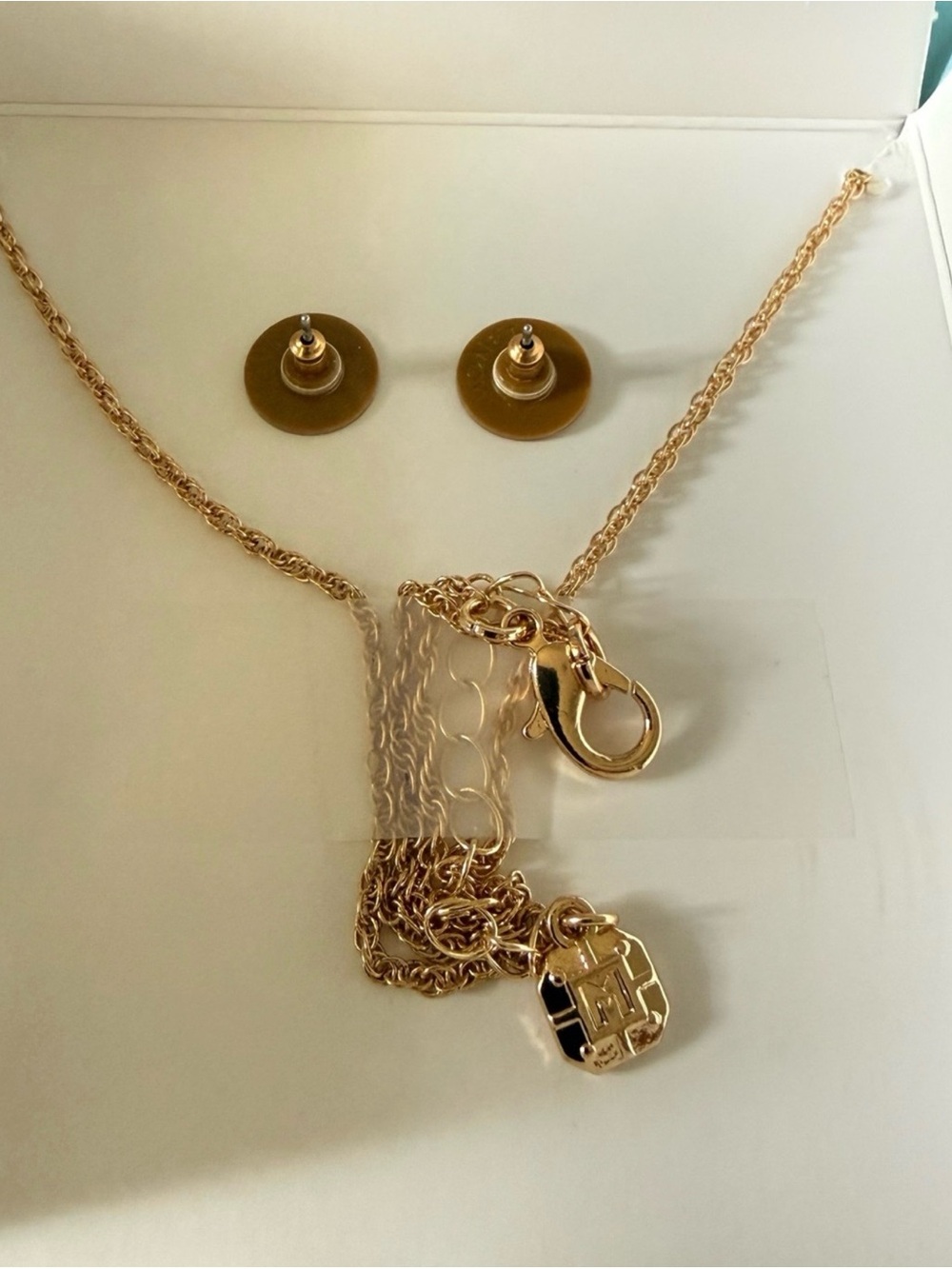Monet Gold-Tone 'Mom' Heart Pendant Necklace and Pink Crystal Stud Earrings - Picture 8 of 8